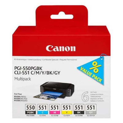 Originálny atrament Canon PGI-550/CLI-551 (6496B005), PGBK/C/M/Y/BK/GY, Multipack