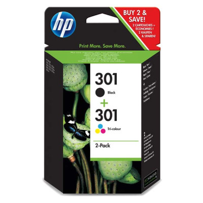 Originálny atrament HP N9J72AE (301), čierny/farebný, 190 + 165 strán, 2-pack