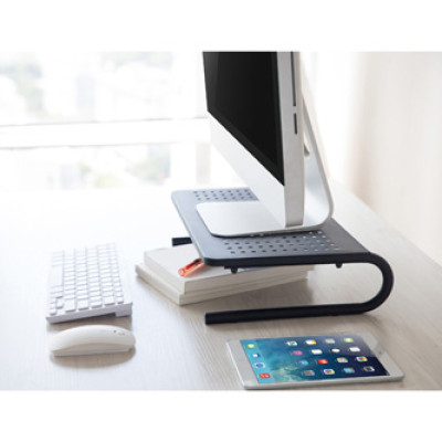 Podstavec pod monitor, černý, ocel-plast, Powerton