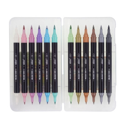 Oboustranné štětcové fixy Cricco - sada 12 metalických barev