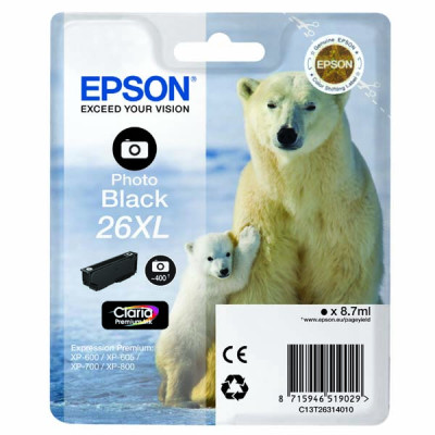 Originálny atrament Epson T2631 (C13T26314012, 26XL), photo čierny, 8,7 ml