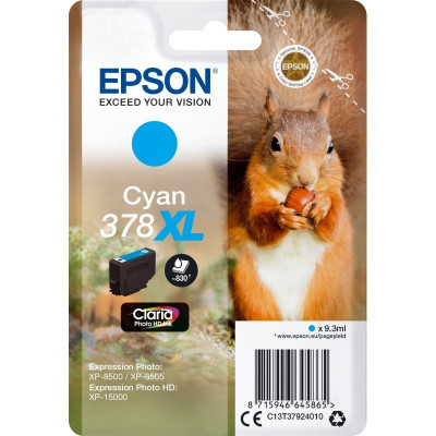Originálny atrament Epson T3792 (C13T37924010, 378XL), azúrový, 9,3 ml, XL