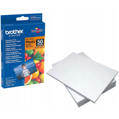 Brother Premium Glossy Photo Paper, BP71GP50, foto papier, lesklý, biely, 10x15cm, 4x6
