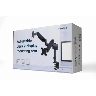 GEMBIRD Držiak 2 monitorov na stôl MA-DA2P-01, naklápací, až do 32” a 9 kg, čierny