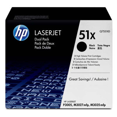 Originálny toner HP Q7551XD (51X), čierny, 2 × 13000 strán, 2-pack