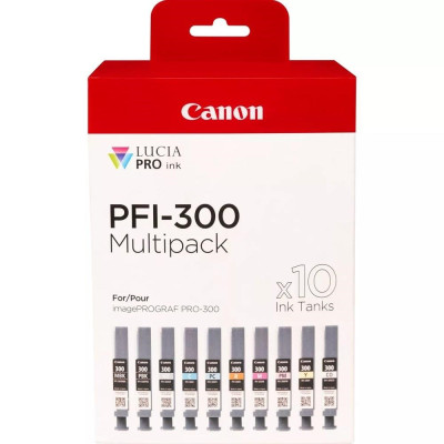Originálny atrament Canon PFI-300 MBK/PBK/CO/GY/R/C/M/Y/PC/PM (4192C008), 600 strán (16 ml), Multipack