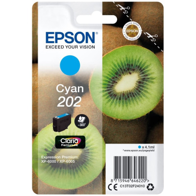 Originálny atrament Epson T02F2 (C13T02F24010, 202), azúrový, 4,1 ml