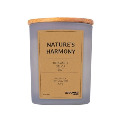 Sójová sviečka v skle, drevené viečko a knôt, Nature's Harmony, 200g