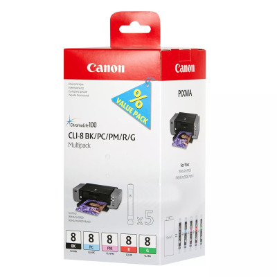 Originálny atrament Canon CLI-8 (0620B027), BK/PC/PM/R/G, 5 x 13 ml, Multipack