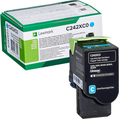 Originálny toner Lexmark C242XC0, azúrový, 3500 strán, return