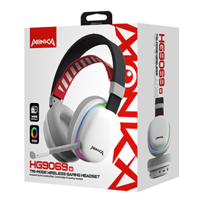 Marvo MONKA ECHO, sluchátka s mikrofonem, bílá, podsvícená, Tri-mode