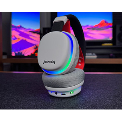 Marvo MONKA ECHO, sluchátka s mikrofonem, bílá, podsvícená, Tri-mode