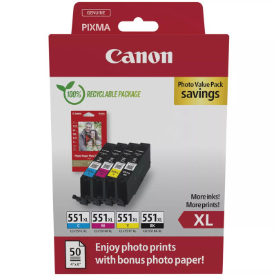 Originálny atrament Canon CLI-551XL (6443B008), CMYK, 4 x 11 ml, XL 4-pack
