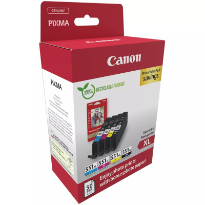 Originálny atrament Canon CLI-551XL (6443B008), CMYK, 4 x 11 ml, XL 4-pack
