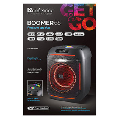 Defender reproduktor BOOMER 65, 65W, čierny, TWS, AUX/Bluetooth