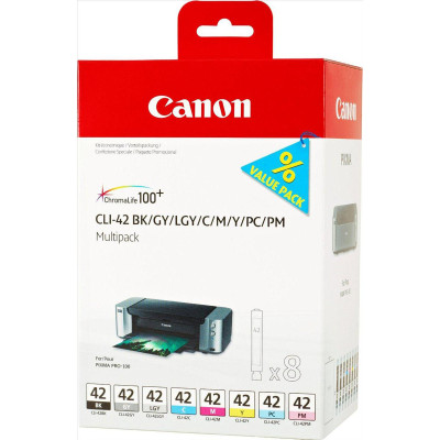 Originálny atrament Canon CLI-42 (6384B010), Bk/C/M/Y/Gy/PC/PM/Lgy, 8 × 13 ml, 8-pack