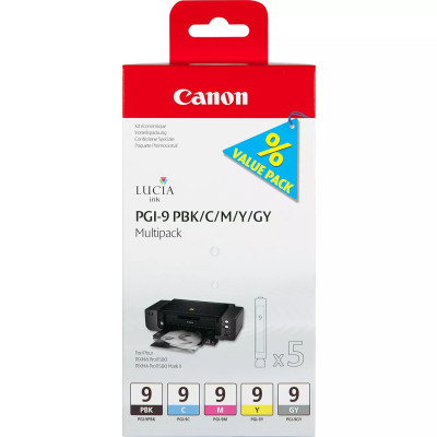 Originálny atrament Canon PGI-9PBk/C/M/Y/Gy (1034B011, 1034B013), PBK/C/M/Y/GY, 5 × 14 ml, 5-pack