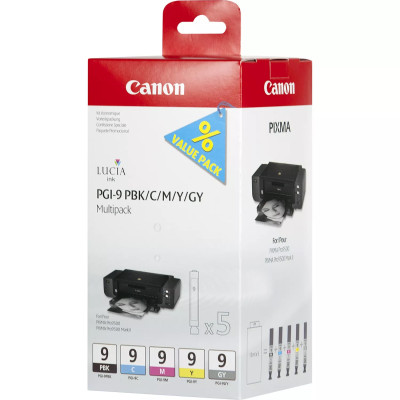 Originálny atrament Canon PGI-9PBk/C/M/Y/Gy (1034B011, 1034B013), PBK/C/M/Y/GY, 5 × 14 ml, 5-pack